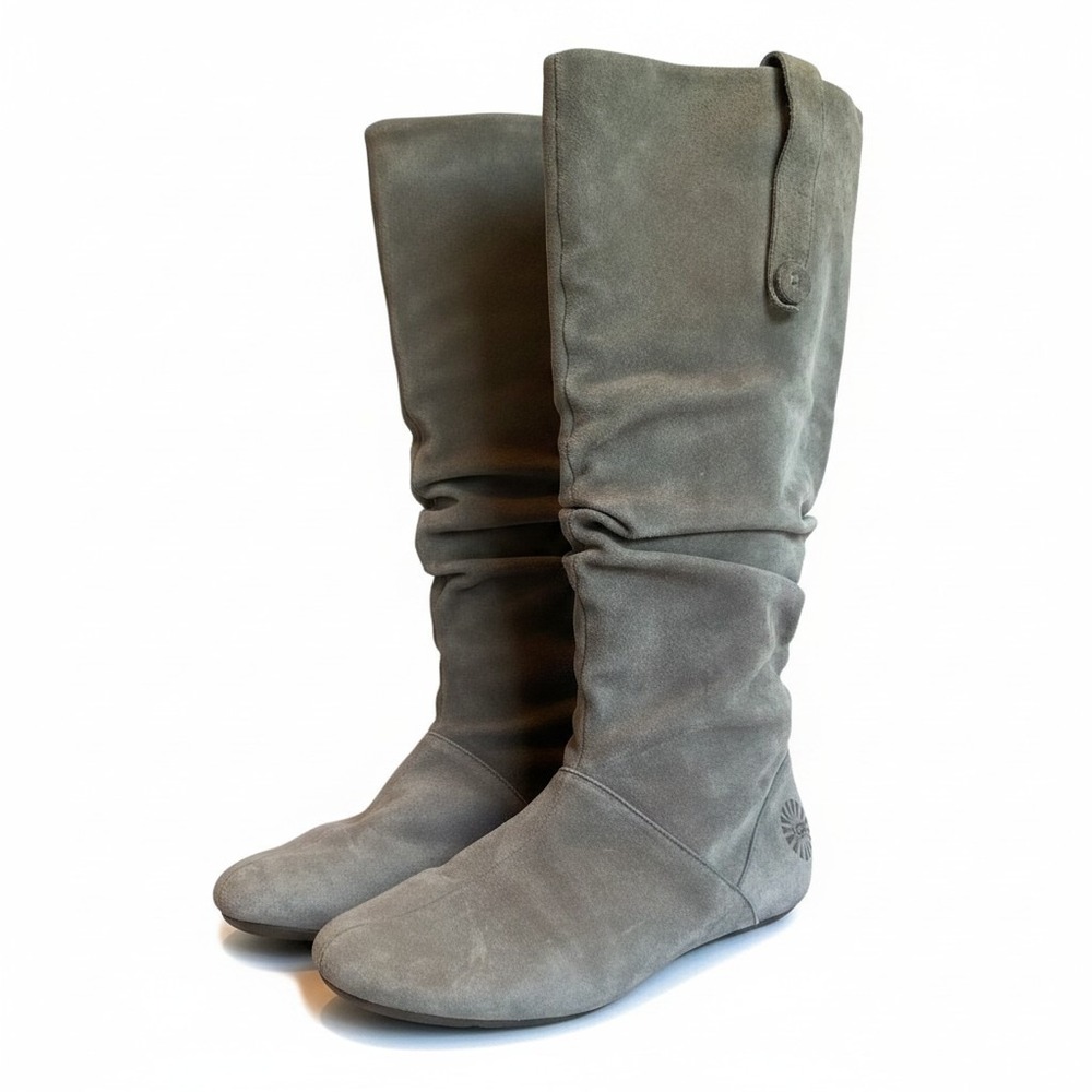 UGG Slouchy Tall Boots Grey Suede Button Detail Boho Chic